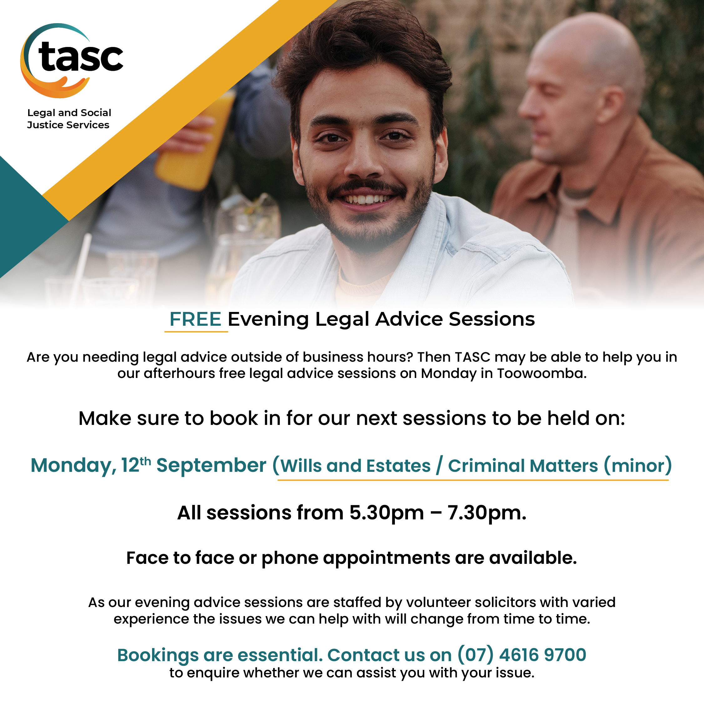 Free Evening Legal Advice Sessions – Wills and Estates / Criminal Matters (Minor) Monday, 12 September 2022